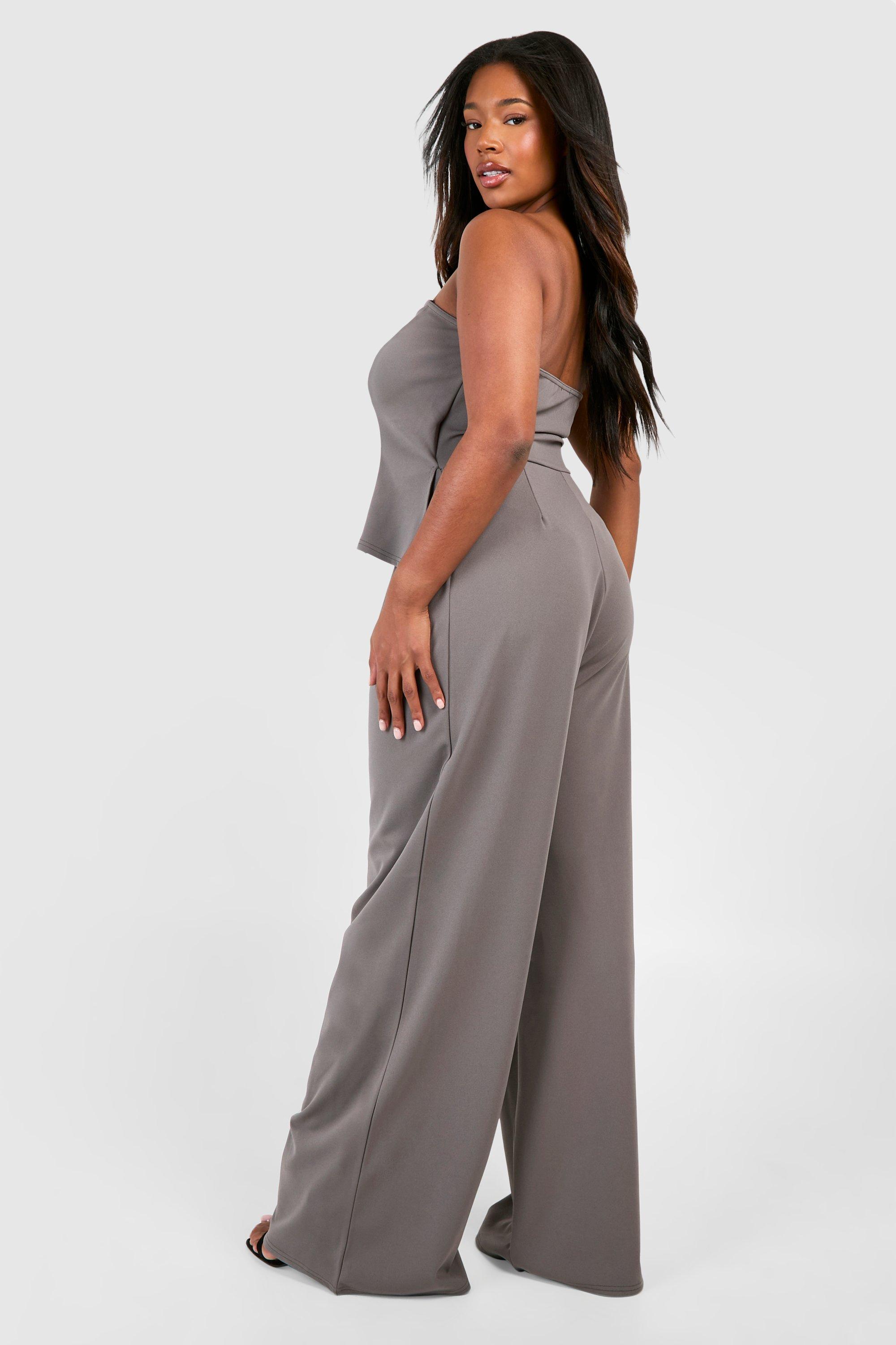 Women s Plus Bandeau Waistcoat Button Down Jumpsuit Boohoo UK