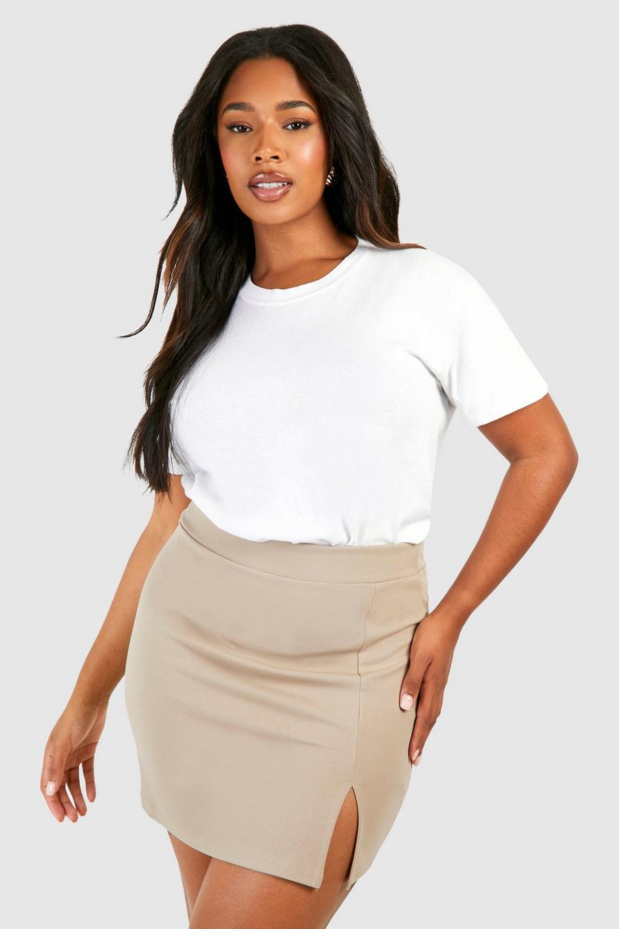Taupe beige Plus Side Split Mini Skirt