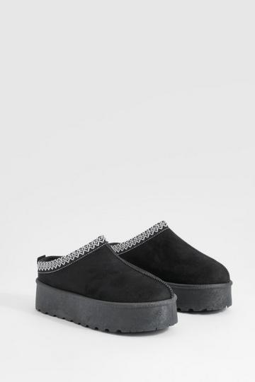 Platform Embroidered Cosy Mules black
