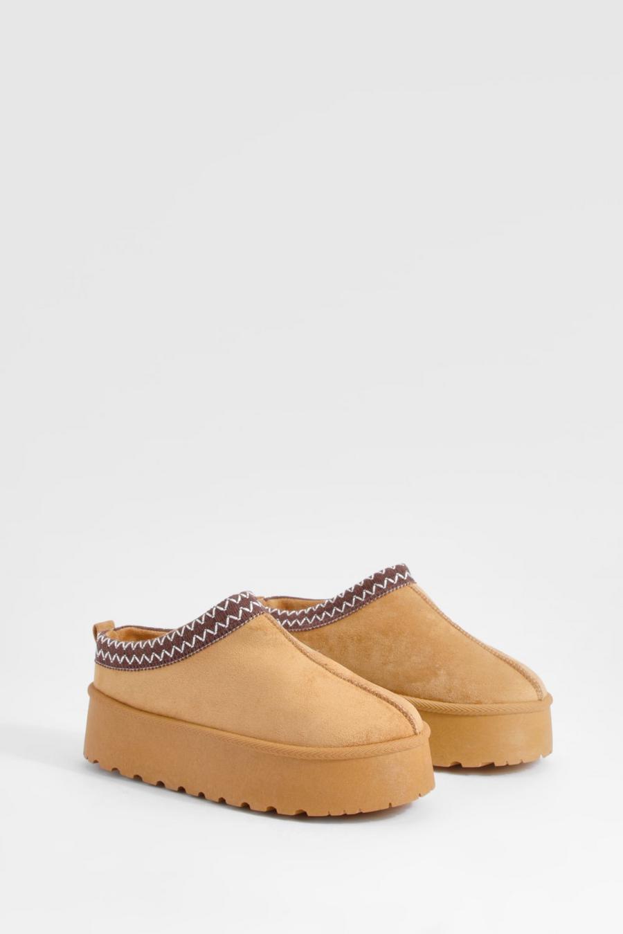 Chestnut Platform Embroidered Cosy Mules    