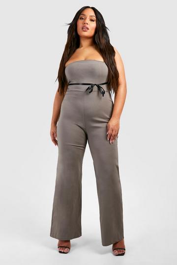 Plus Mini Bow Wide Leg Jumpsuit taupe