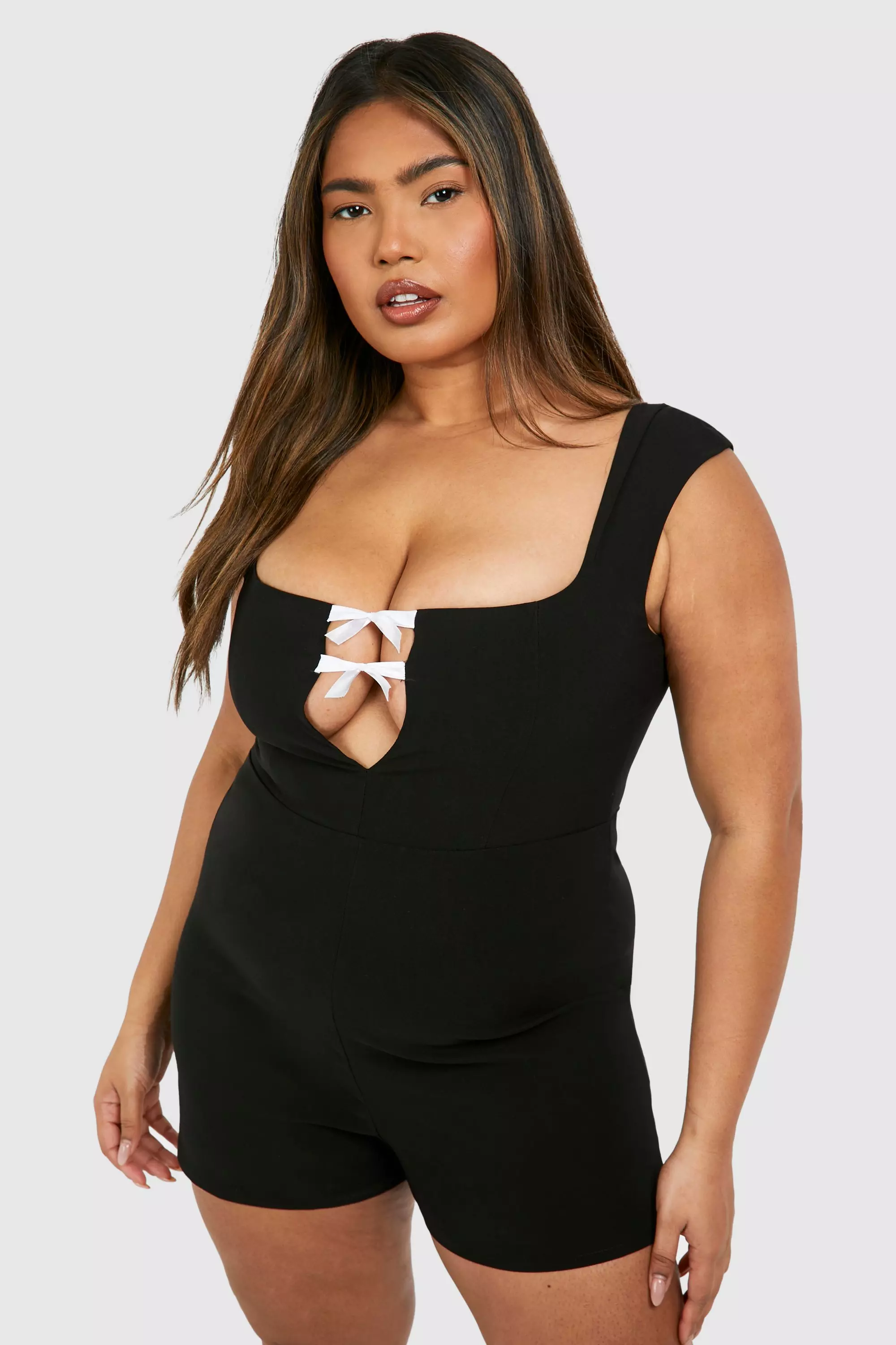 Taupe Plus Cap Sleeve Mini Bow Playsuit alternative image