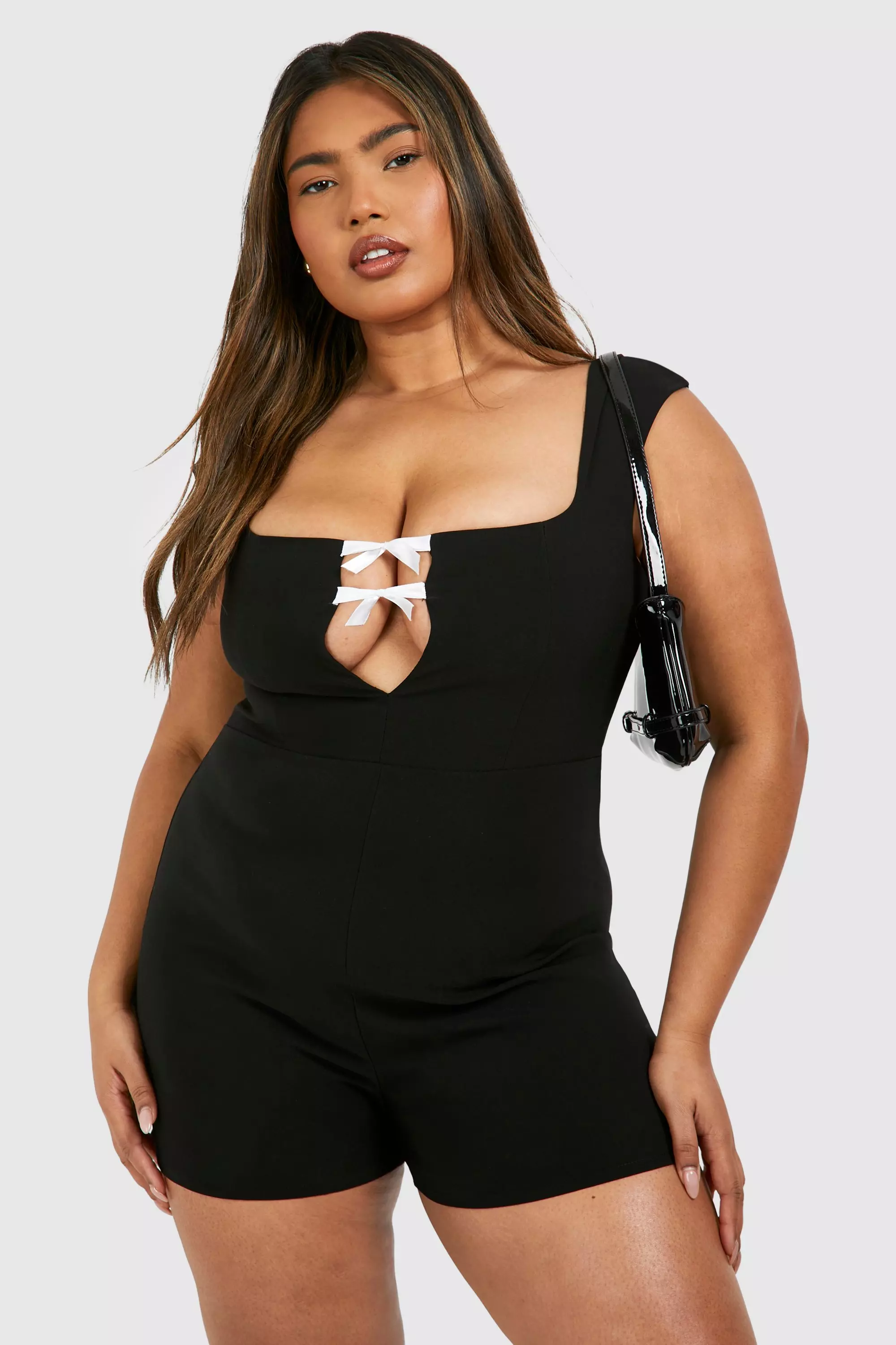 Taupe Plus Cap Sleeve Mini Bow Playsuit alternative image