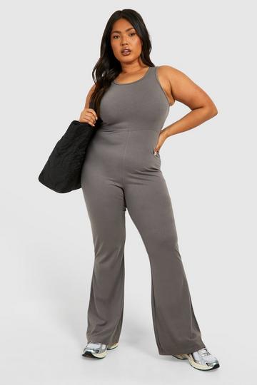 Plus Strappy Cotton Yoga Unitard charcoal