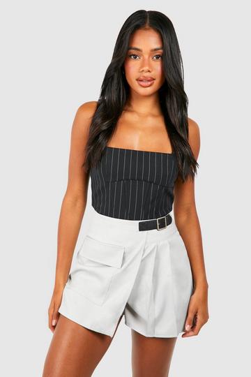 Grey Box Pleat Buckle Detail Skort