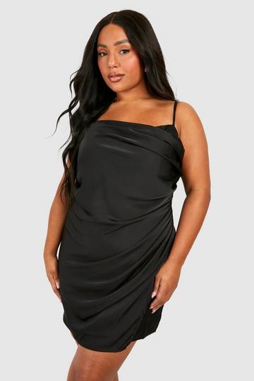 Black Plus Satin Draped Mini Slip Dress