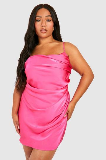 Pink Plus Satin Draped Mini Slip Dress