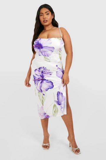 Plus Printed Midi Slip Dress purple