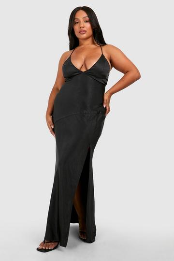 Black Plus Satin Cross Back Maxi Slip Dress