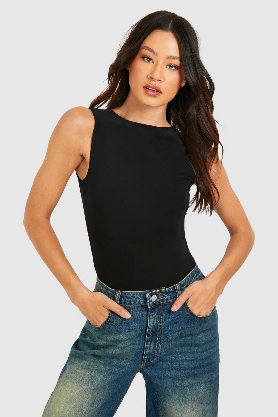 Black Tall Sleeveless Double Layer Bodysuit image number 1