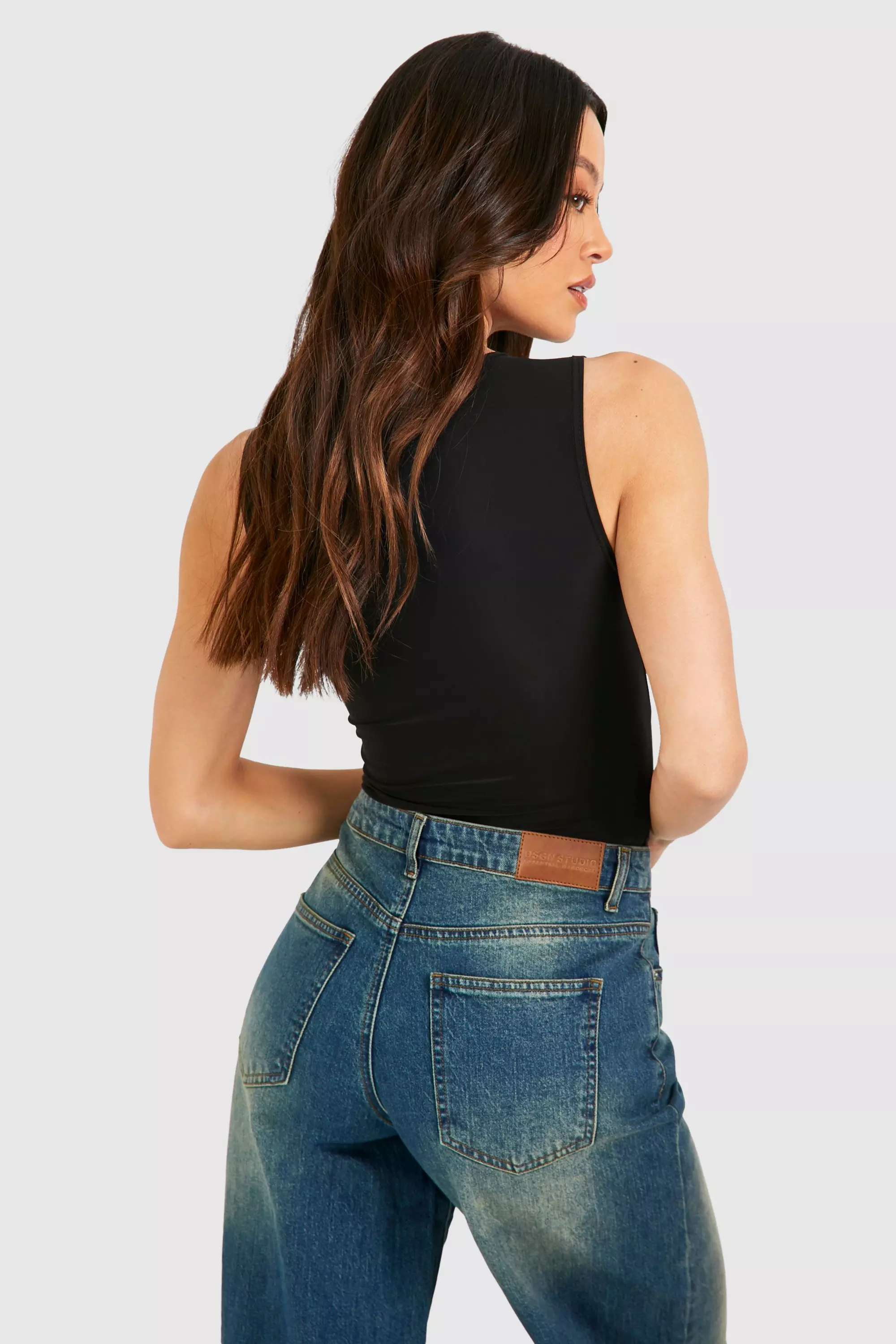 Black Tall Sleeveless Double Layer Bodysuit alternative image