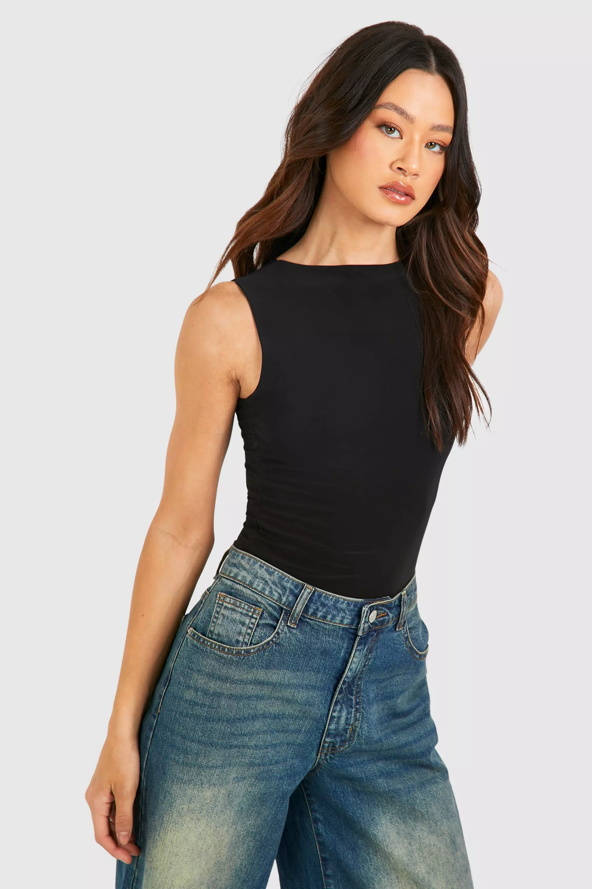 Black Tall Sleeveless Double Layer Bodysuit alternative image