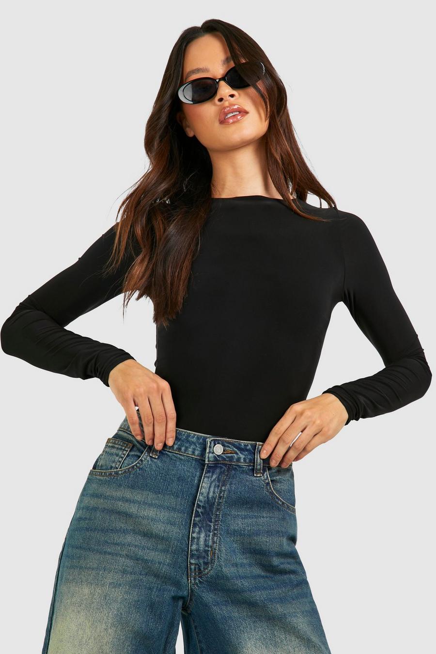 Black Tall  Long Sleeve Double Layer Bodysuit image number 1