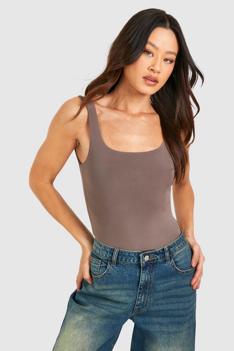 Mocha Tall Square Neck Double Layer Bodysuit image number 1