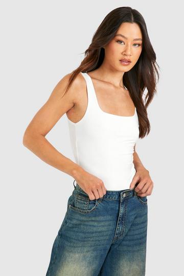 Tall Square Neck Double Layer Bodysuit white