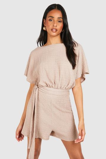 Tall Crinkle Belted Romper mocha