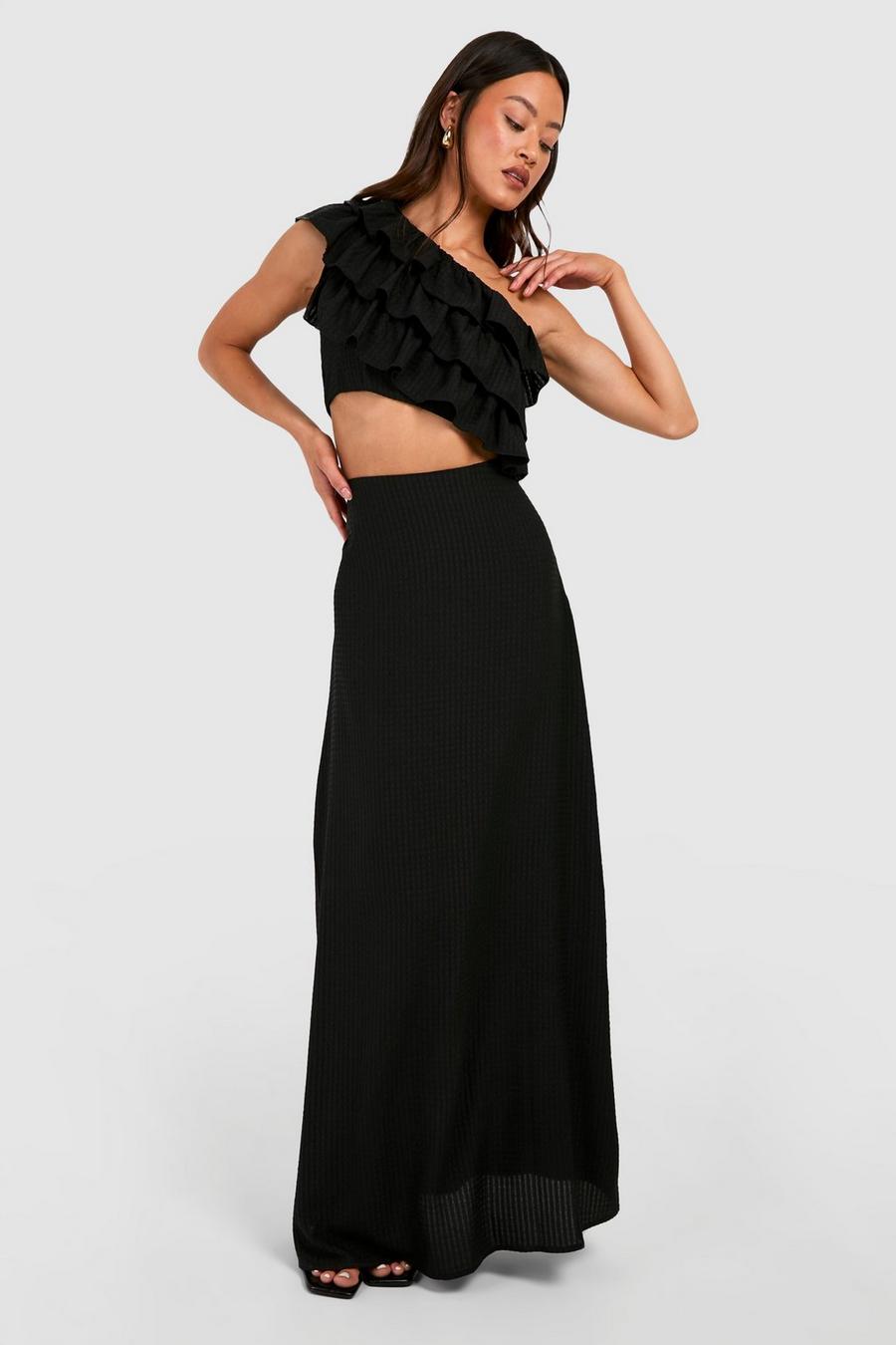 Black Tall Woven Textured Frill One Shoulder Maxi Dress  image number 1