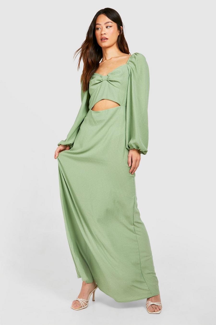 Khaki Tall Woven Textured Ruched Front Maxi Dress