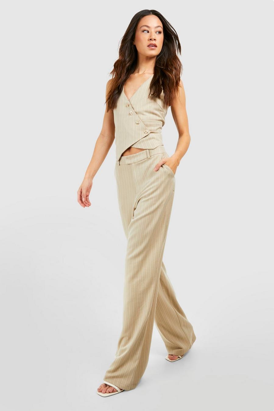 Sage Tall Woven Stripe Tailored Wide Leg Pants image number 1