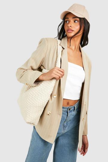 Sage Green Tall Woven Stripe Tailored Oversized Blazer