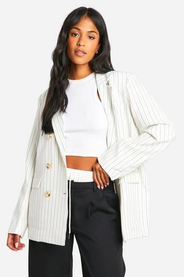 White Tall Woven Stripe Tailored Oversized Blazer