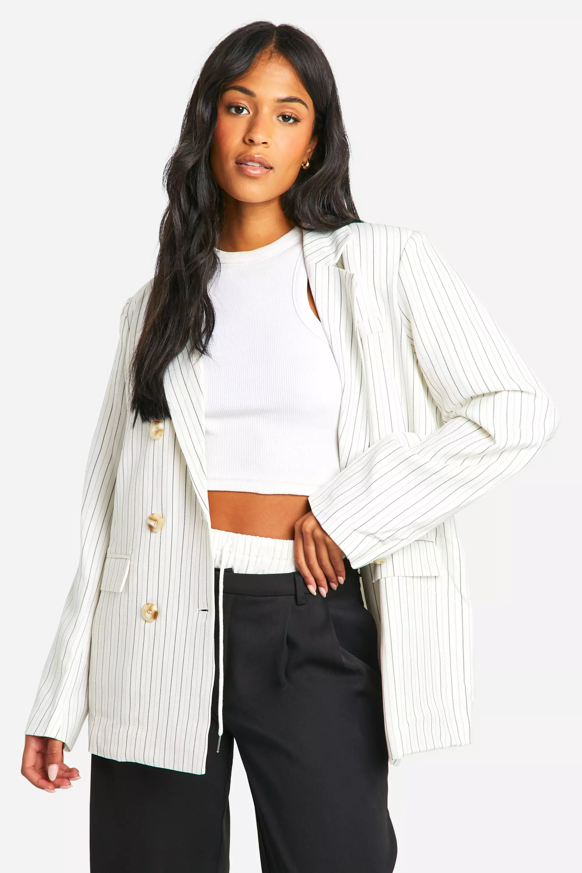 Sage Tall Woven Stripe Tailored Oversized Blazer alternative image