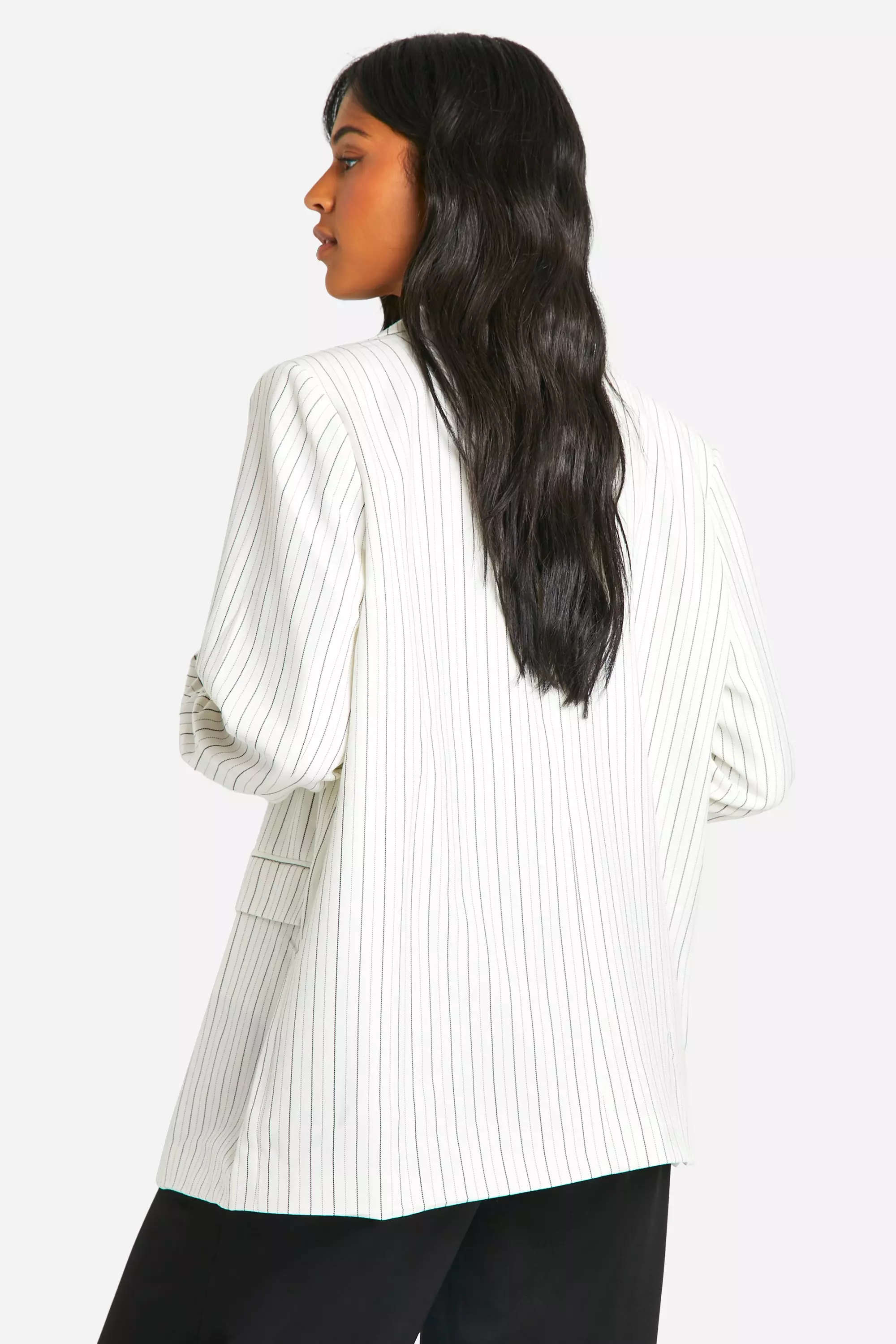 Sage Tall Woven Stripe Tailored Oversized Blazer alternative image