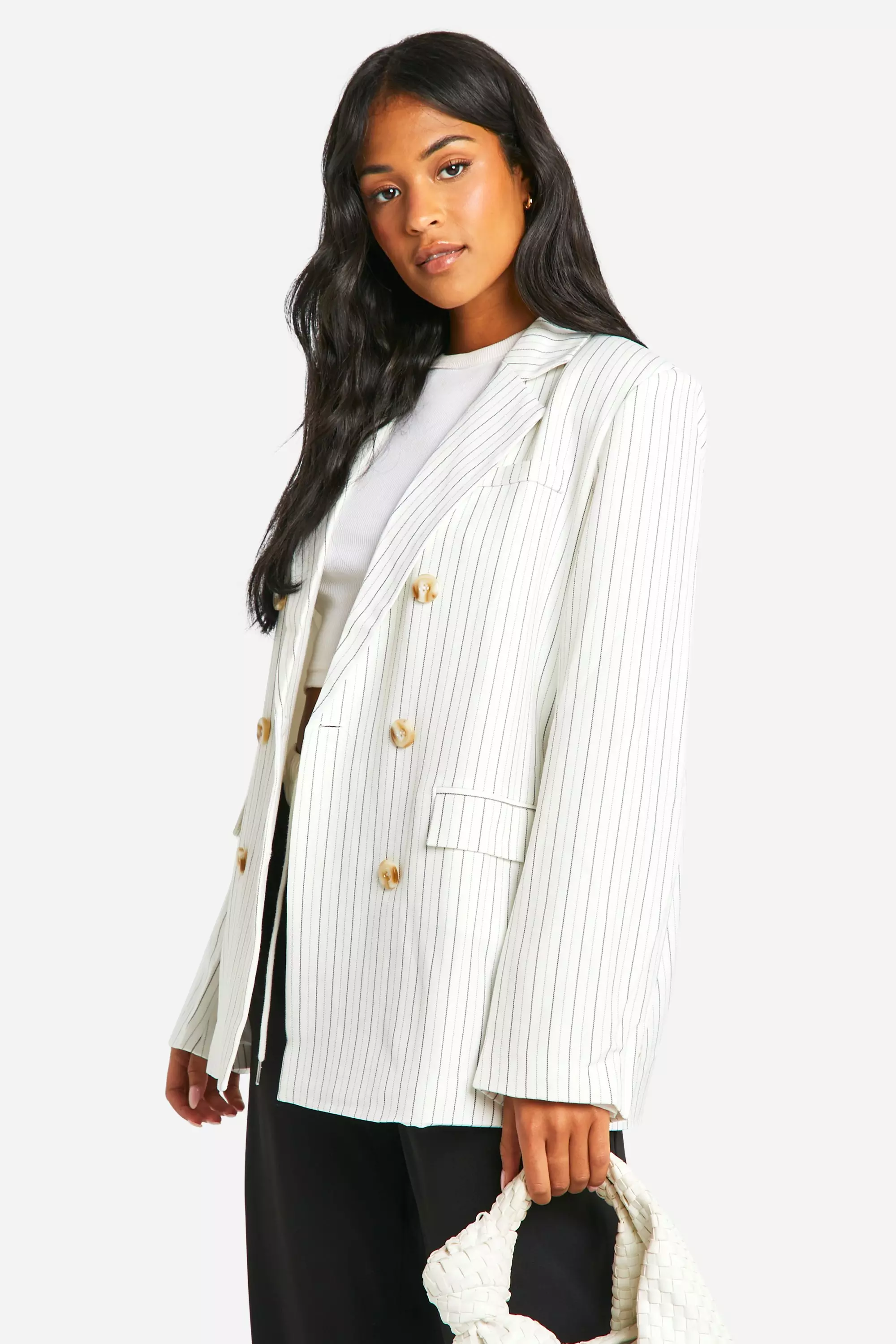 Sage Tall Woven Stripe Tailored Oversized Blazer alternative image