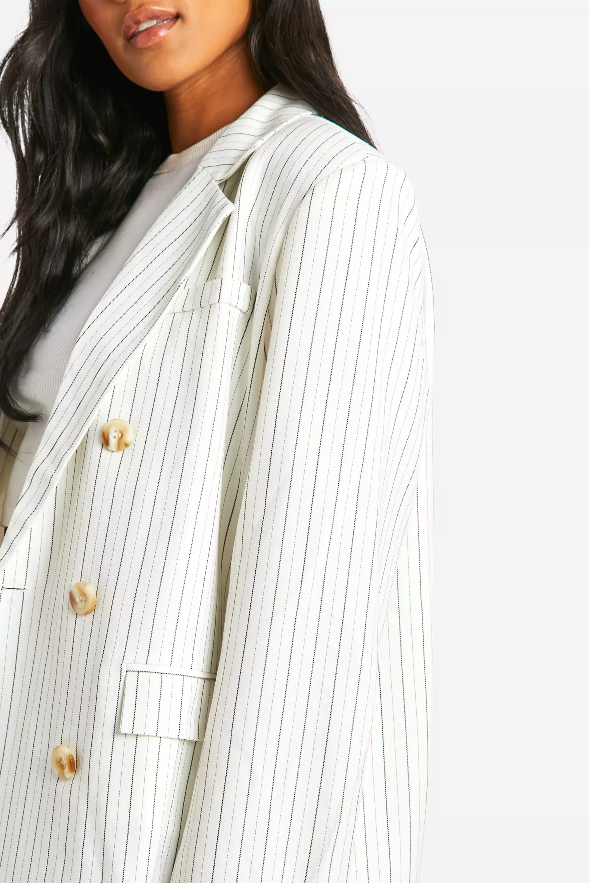 Sage Tall Woven Stripe Tailored Oversized Blazer alternative image
