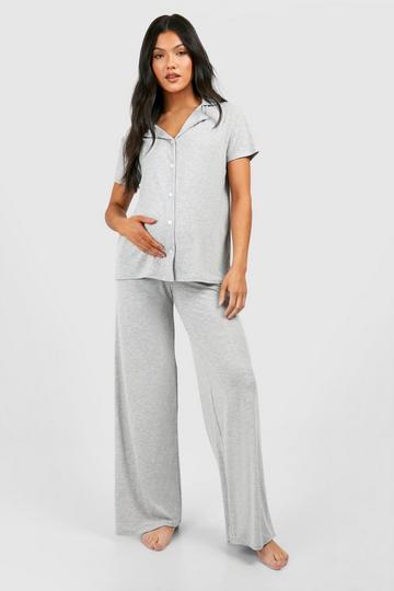 Maternity Short Sleeve Peached Jersey Trouser Set grey