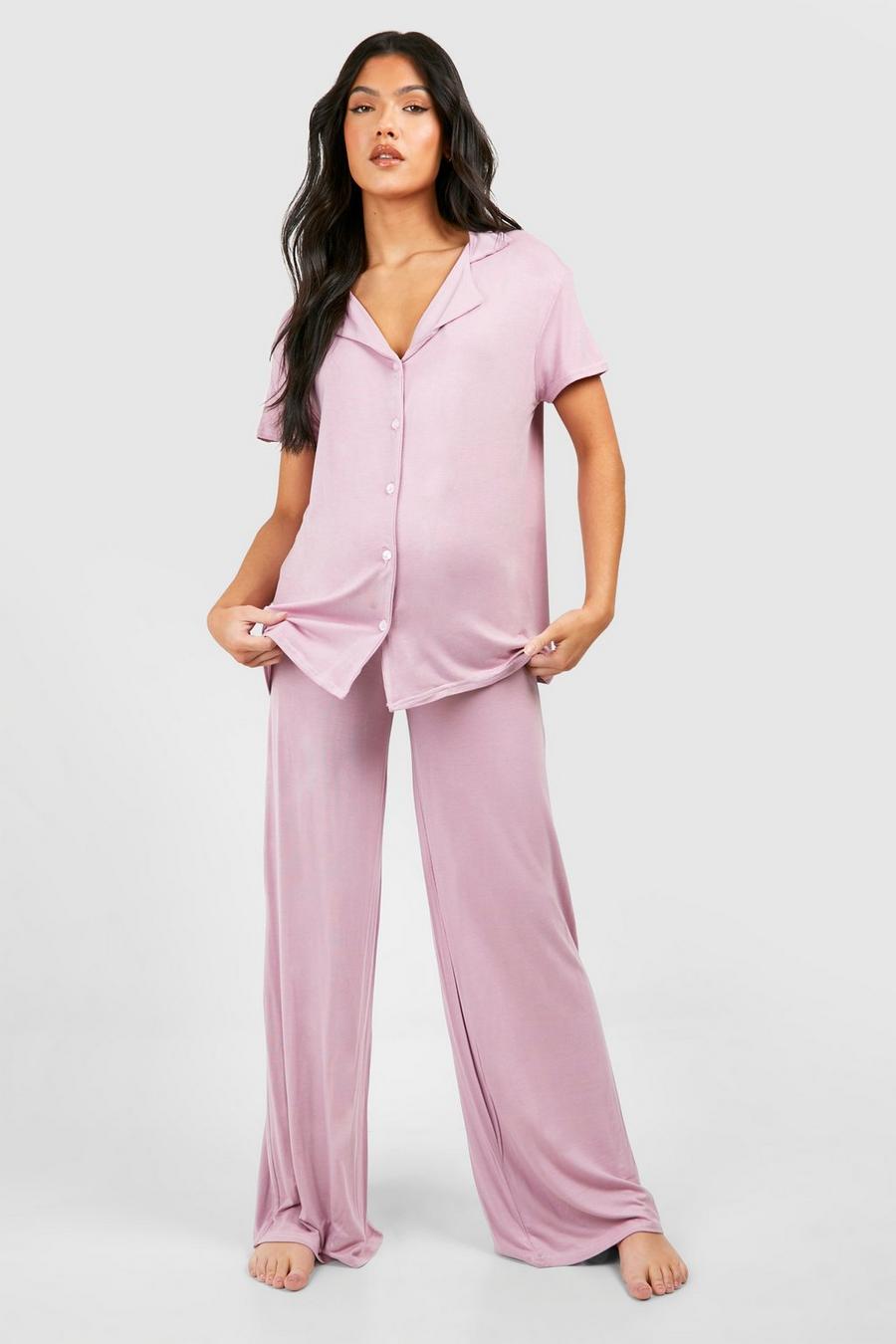 Mauve Maternity Short Sleeve Peached Jersey Trouser Set image number 1
