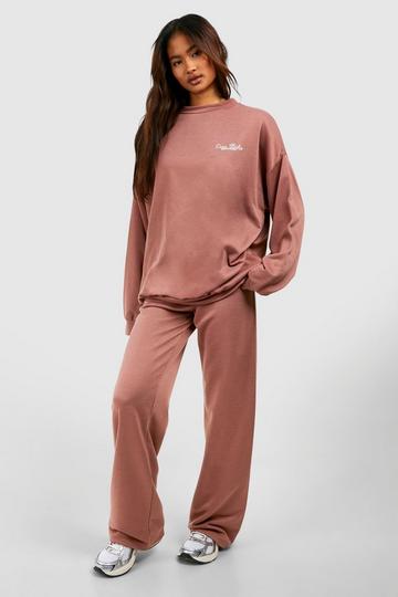 Tall Dgsn Studio Printed Sweat & Straight Leg Jogger Set chocolate