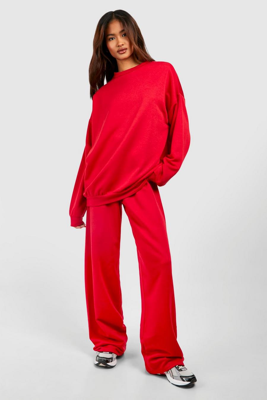 Red Tall Basic Sweatshirt och Mjukisbyxor med raka ben image number 1