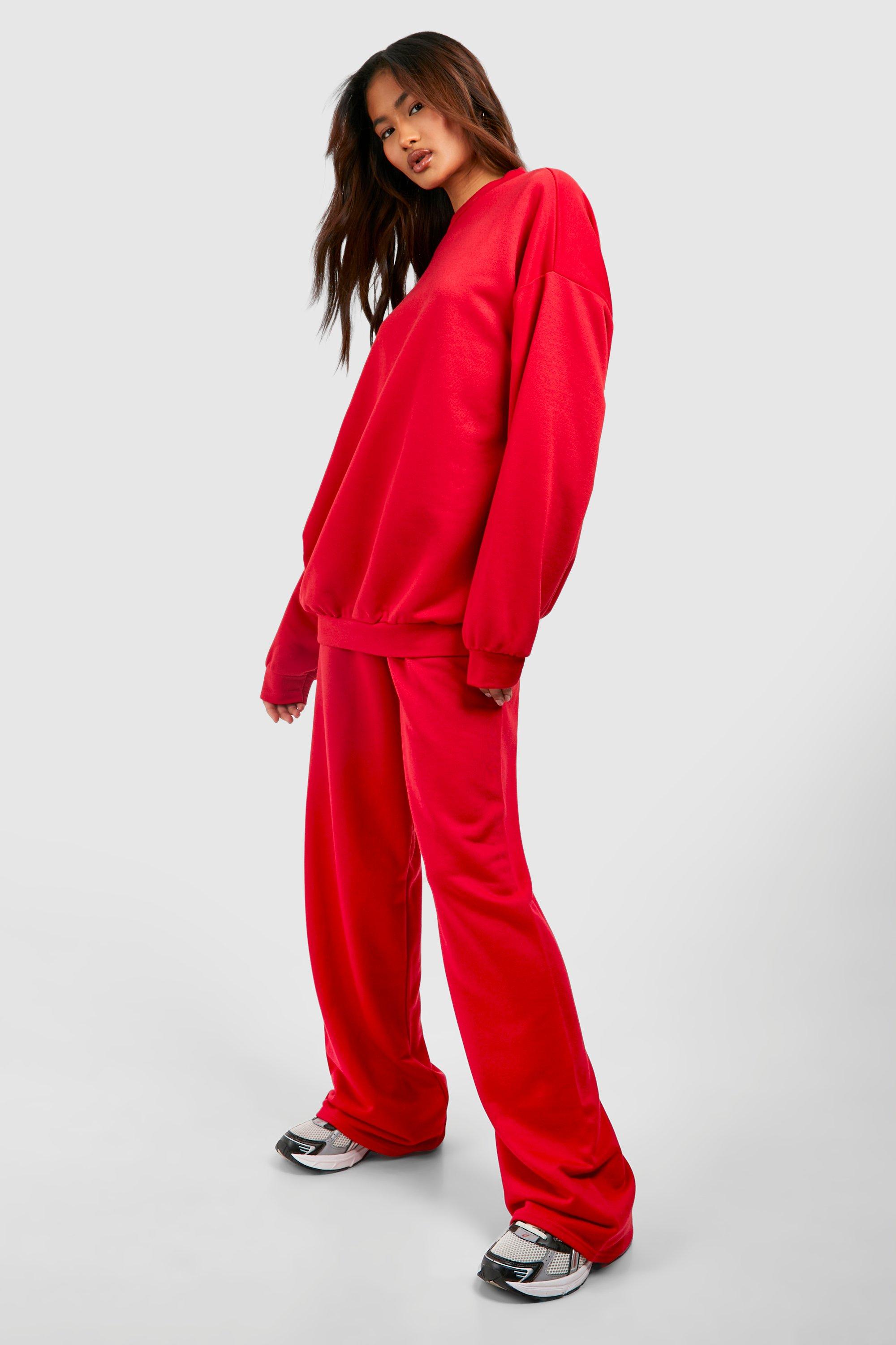 Red Oversized Sweat Hoodie Straight Leg Sweatpant Set