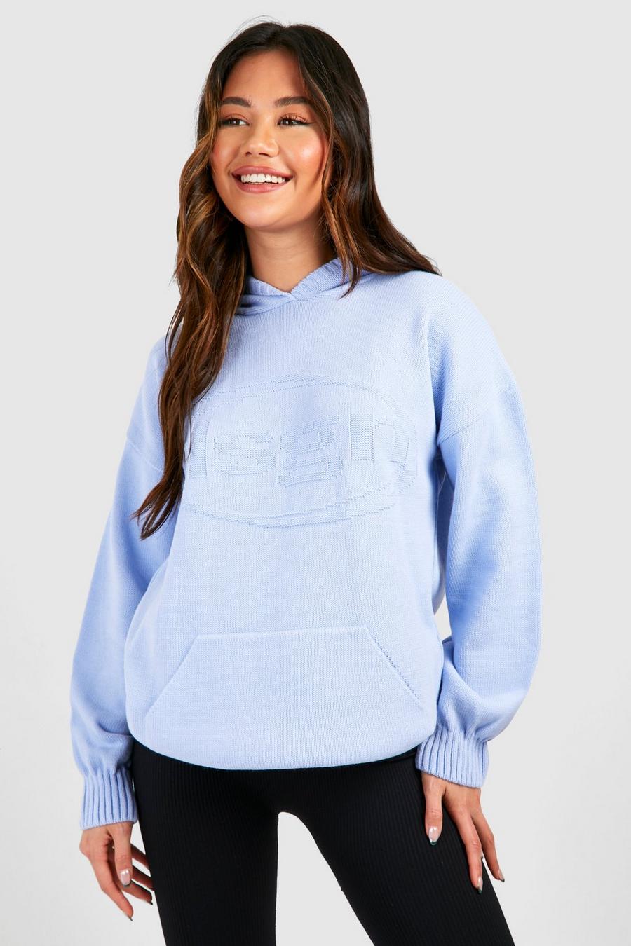 Sky blue Dsgn Embossed Oversized Knitted Hoodie