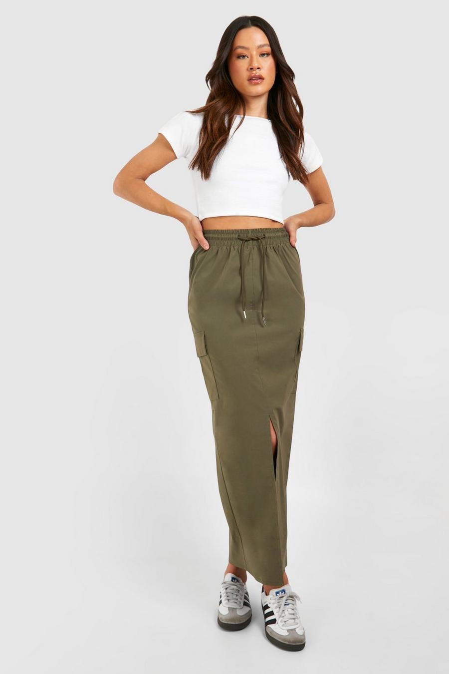 Khaki Tall Woven Stretch Pocket Detail Cargo Skirt image number 1