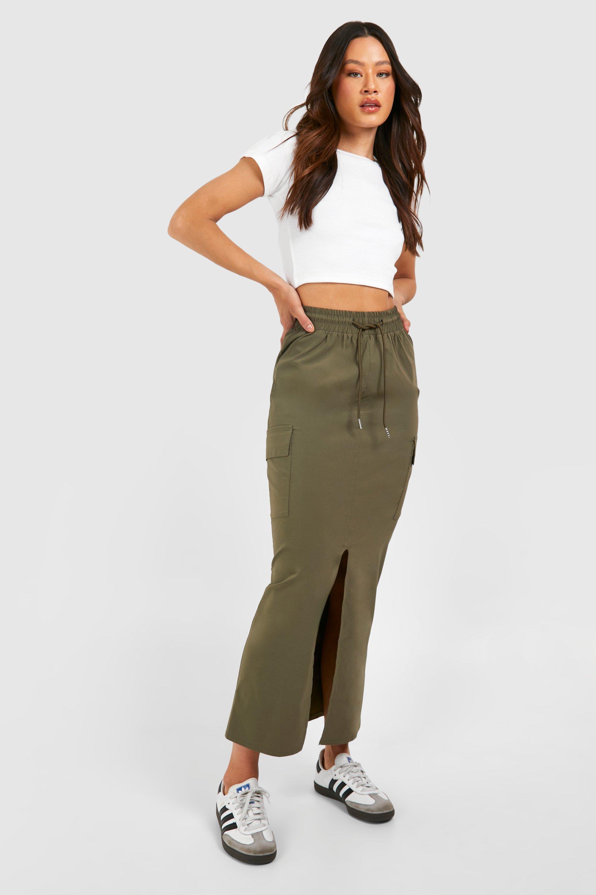 Women's Tall Woven Stretch Pocket Detail Cargo Skirt