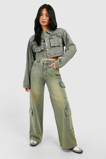 Petite Vintage Wash Cargo Jeans vintage wash