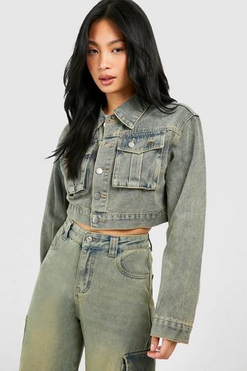 Petite Vintage Wash Cropped Denim Jacket vintage wash