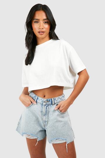 Petite Acid Wash Gebleekte Denim Shorts Met Onbewerkte Zoom acid wash light blue