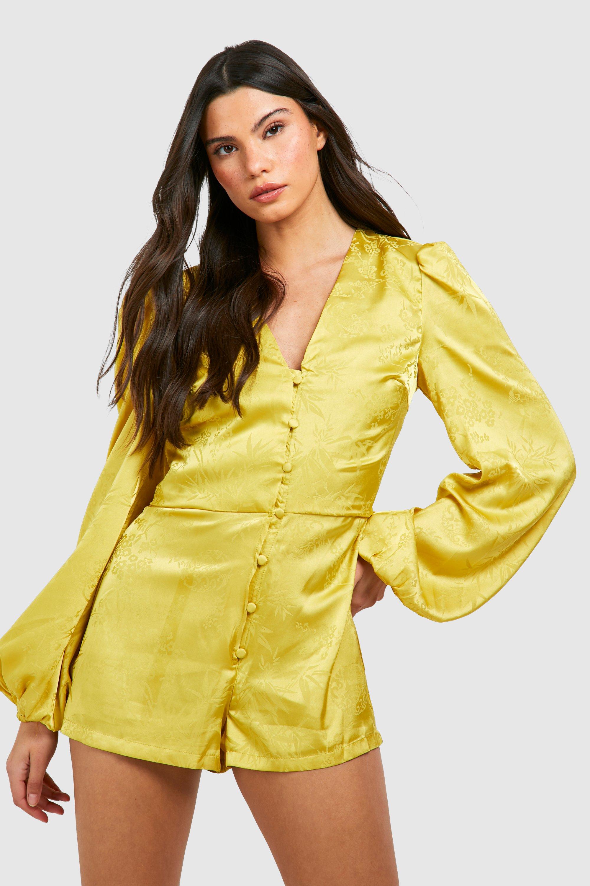 Boohoo Women s Satin Balloon Sleeve Playsuit Gold