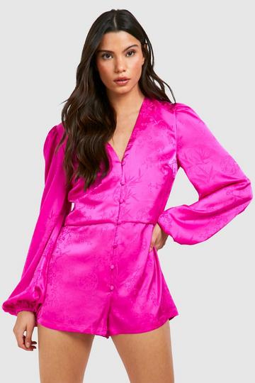 Satin Balloon Sleeve Playsuit purple