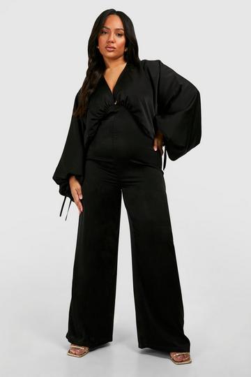 Plus Matte Satijnen Jumpsuit Met Extreme Mouwen black