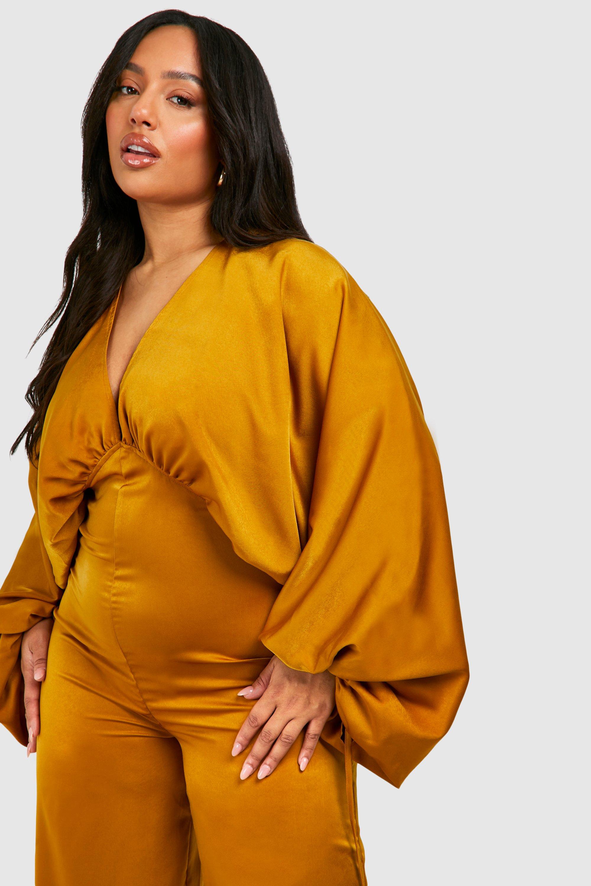 Plus Matte Satin Extreme Sleeve Jumpsuit boohoo