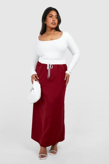 Plus Waistband Detail Maxi Skirt cherry