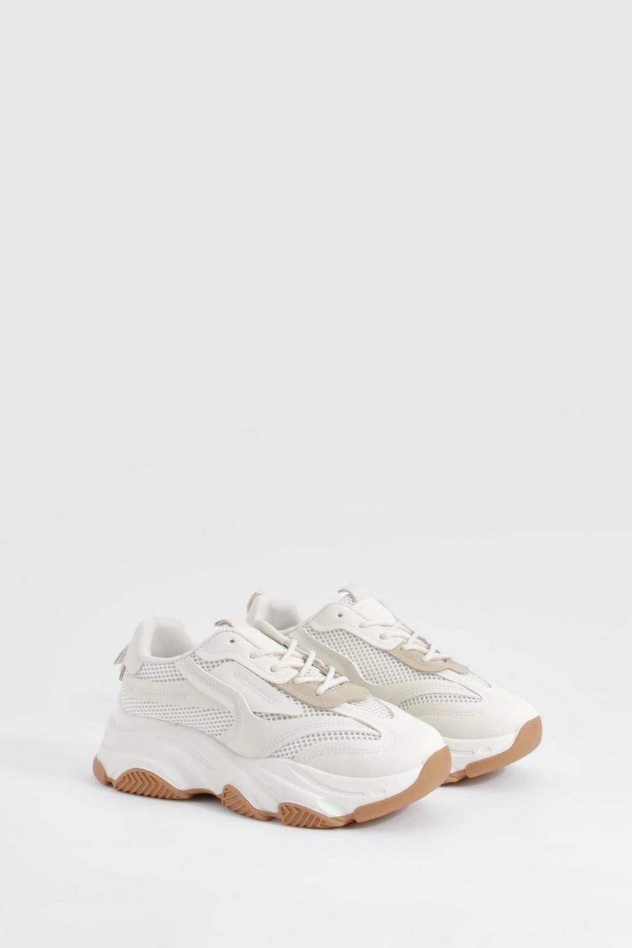 Beige Chunky sneakers med snörning image number 1