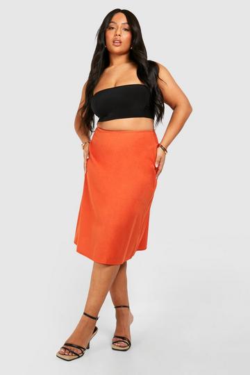 Plus Linen Look Midi Skirt rust