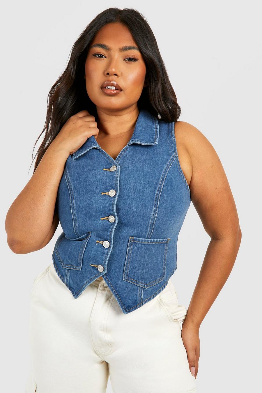 Top a gilet Plus Size in denim, Blue image number 1