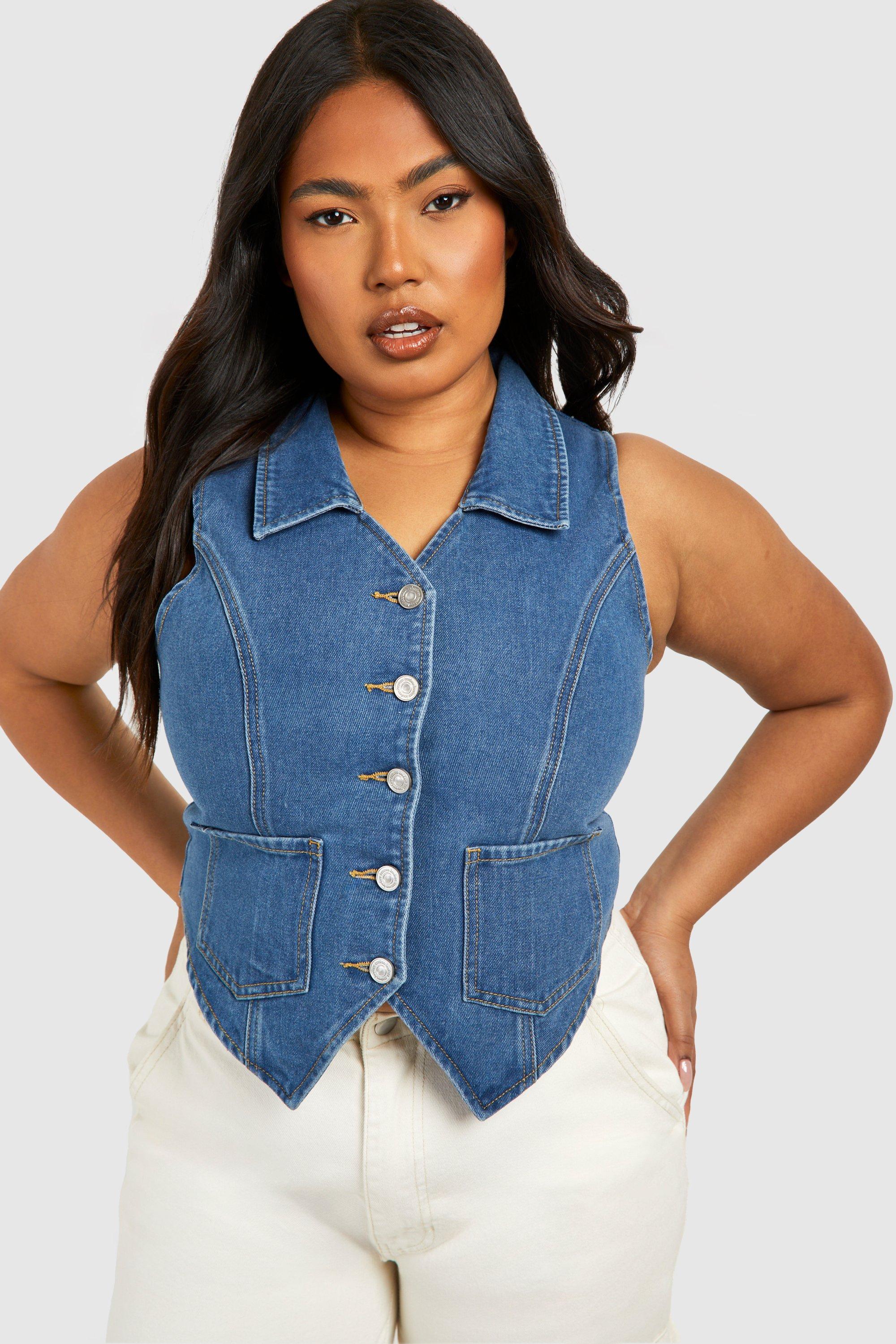 Plus size sleeveless jean hot sale vest