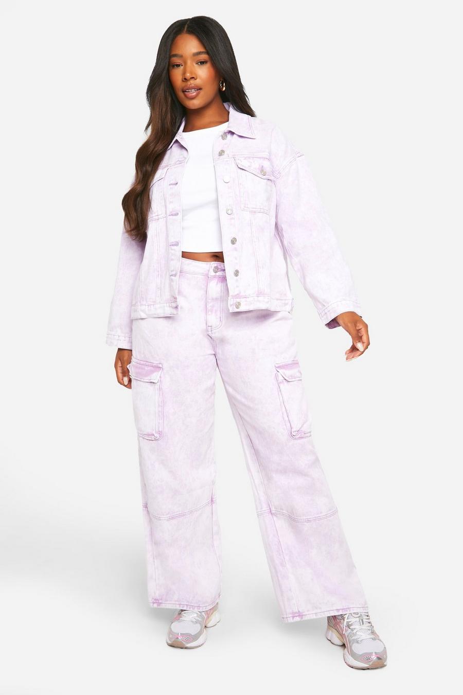 Giacca Plus Size in denim slavato, Lilac image number 1